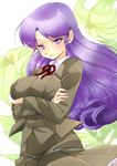  breasts crossed_arms daitokuji_biko drill_hair female flower large_breasts long_hair nakoumi_kokoro project_a-ko purple_eyes purple_hair school_uniform solo uniform 