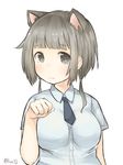  animal_ears brown_eyes brown_hair cat_day cat_ears fua_(honwaka_party) original paw_pose school_uniform short_hair solo 