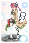  animal_ears bow braid breasts cat_ears cat_tail cosplay duel_monster fang feng_ling_(fenglingwulukong) hair_bow highres hiita hiita_(cosplay) jacket kaenbyou_rin looking_at_viewer medium_breasts midriff multiple_tails navel nekomata red_eyes red_hair solo tail touhou twin_braids yuu-gi-ou 