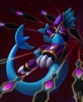  1girl arm_guards armor bmbrice commentary dragon eastern_dragon english_commentary fingernails fins fish_girl fish_tail freedom_planet freedom_planet_2 head_fins highres merga monster_girl motion_lines purple_armor purple_eyes tail water_dragon 