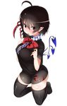 absurdres ahoge asymmetrical_wings black_hair black_legwear blue_wings fang highres houjuu_nue kneeling pointy_ears red_eyes red_wings short_hair solo takashi_(nekoro) thighhighs tongue tongue_out touhou transparent_background wings zettai_ryouiki 