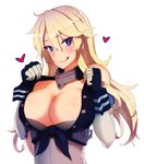  :q blonde_hair blue_eyes breasts cleavage gloves hayabusa iowa_(kantai_collection) kantai_collection large_breasts long_hair smile solo star star-shaped_pupils symbol-shaped_pupils tongue tongue_out 