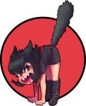  1girl all_fours alunya anarcho-communism angry animal_ears bandana black_bandana black_boots black_dress black_hair black_tail boots cat_ears cat_girl cat_tail derivative_work dress fangs flag_bandana industrial_workers_of_the_world knee_boots leftypol open_mouth parody politics red_bandana sharp_teeth short_dress short_hair solo stiff_tail syndicalism tail teeth thekkm 