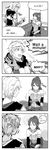  1girl 4koma chuu comic english greyscale highres jaune_arc long_hair monochrome ponytail pyrrha_nikos rwby short_hair 