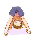  720_72 :d ass blush full_body hood hoodie long_sleeves looking_at_viewer male_focus matsuno_juushimatsu navel open_mouth osomatsu-kun osomatsu-san shirt_lift shorts simple_background sleeves_past_wrists slippers smile socks solo stomach upside-down white_background white_legwear 