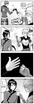  changpao chinese_clothes chuu comic english fist_bump greyscale highres jaune_arc lie_ren long_hair male_focus monkey_tail monochrome multiple_boys neptune_vasilias ponytail rock_paper_scissors rwby short_hair spiked_hair sun_wukong_(rwby) tail you're_doing_it_wrong 
