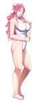  bare_shoulders barefoot breasts full_body hair_ribbon hand_on_own_chest highres kusukawa_suzune large_breasts looking_at_viewer one-piece_swimsuit p/a_~potential_ability~ pink_hair purple_eyes ribbon sei_shoujo smile solo swimsuit transparent_background 