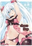  bare_shoulders black_heart blue_eyes blush bow bow_panties bra breasts cleavage lingerie long_hair looking_at_viewer medium_breasts meimu_(infinity) navel neptune_(series) panties pink_bra solo symbol-shaped_pupils twintails underwear very_long_hair white_hair 