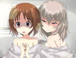  :o back bangs bare_shoulders blanket blinds blue_eyes blush breasts brown_eyes brown_hair clenched_hands empty_eyes gedou_(ge_ge_gedou) girls_und_panzer hair_between_eyes half-closed_eyes hands_together itsumi_erika lens_flare light_rays looking_at_another looking_down multiple_girls naked_sheet naughty_face nishizumi_miho open_mouth ruined_for_marriage scared shaded_face shared_blanket short_hair sideboob silver_hair small_breasts sunbeam sunlight under_covers upper_body window you_gonna_get_raped yuri 