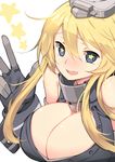  absurdres battle_koala blonde_hair breasts cleavage gloves highres iowa_(kantai_collection) kantai_collection large_breasts long_hair one_eye_closed smile solo star star-shaped_pupils symbol-shaped_pupils v 