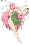  ahoge apron blush breasts food kaname_madoka ladle large_breasts long_hair looking_at_viewer mahou_shoujo_madoka_magica naked_apron oman_(evld) one_eye_closed open_mouth pink_hair pot smile solo 