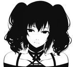  bare_shoulders collarbone empty_eyes greyscale highres looking_to_the_side monochrome original rur_(ml_ruru) solo twintails 