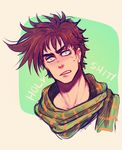  artist_name brown_hair english face jojo_no_kimyou_na_bouken joseph_joestar_(young) male_focus neck niitsumee scarf signature solo striped striped_scarf sweat 