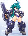  antenna_hair armor armored_boots ass_visible_through_thighs boots cameltoe covered_navel fingerless_gloves full_body gloves green_hair groin hairband hand_on_hip highleg highleg_leotard highres karukan_(monjya) leotard long_hair looking_at_viewer mecha_musume red_eyes shinrabanshou shizuku_(shinrabanshou) smile solo standing suireiken_shizuku_(shinrabanshou) thigh_boots thighhighs 