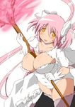  between_breasts bow bow_(weapon) breasts choker cleavage dress gloves hair_bow kaname_madoka large_breasts long_hair looking_at_viewer mahou_shoujo_madoka_magica oman_(evld) open_mouth pink_hair pink_legwear solo spoilers two_side_up ultimate_madoka weapon white_gloves 