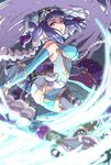  aqua_gloves bangs bare_shoulders blue_eyes blue_hair blunt_bangs blurry braid breasts chinese_clothes depth_of_field double_bun elbow_gloves gloves hair_ornament haku_(p&amp;d) long_hair looking_at_viewer medium_breasts multicolored_hair nami_(snow) puzzle_&amp;_dragons silver_hair solo tail tiger_tail twin_braids two-tone_hair 