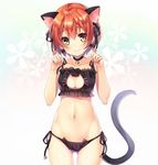  animal_ears ass_visible_through_thighs bell bell_choker black_bra black_panties bra cat_cutout cat_day cat_ear_panties cat_ears cat_lingerie cat_tail choker cleavage_cutout hoshizora_rin jingle_bell love_live! love_live!_school_idol_project meme_attire miwabe_sakura navel orange_hair panties paw_pose short_hair side-tie_panties solo tail underwear underwear_only yellow_eyes 