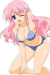  1girl absurdres artist_request baka_to_test_to_shoukanjuu bare_midriff bikini blue_eyes breasts busty censored cleavage female hair_ornament hairclip highres himeji_mizuki hips large_breasts legs long_hair looking_at_viewer mound_of_venus navel open_mouth photoshop pink_hair smile solo standing swimsuit thighs tongue transparent_background vector_trace wink 
