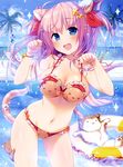  1girl animal_ears bikini blue_eyes blush breasts cameltoe cat_ears cat_tail cleavage fangs kino_(kino_konomi) kinokonomi konomi large_breasts long_hair looking_at_viewer navel nekomimi open_mouth pink_hair smile solo swimsuit tail wet 