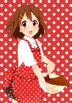  :o apron bad_id bad_pixiv_id blush bowl brown_eyes brown_hair chocolate cowboy_shot frilled_apron frills hair_ornament hairclip hirasawa_yui hiro9779 k-on! looking_at_viewer mixing mixing_bowl open_mouth plaid plaid_skirt pleated_skirt polka_dot polka_dot_apron red_apron red_background round_teeth shirt short_hair short_sleeves skirt solo spill teeth whisk white_shirt 