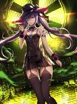  a-line armband blue_eyes choker eyepatch fan garter_belt hat highres holding holding_pipe kiseru pipe purple_hair see-through smile solo thigh_gap thighhighs twintails wrist_cuffs 