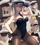  absurdres alternate_costume bare_shoulders bikini black_bra black_gloves black_legwear black_panties blonde_hair blue_eyes blush bra breasts bunny_girl bunny_tail bunnysuit cleavage collage detached_collar gloves graf_zeppelin_(kantai_collection) hand_on_headwear hand_on_hip hat highres kantai_collection large_breasts leotard long_hair looking_at_viewer military_hat multiple_views necktie panties pantyhose pose setsubun shadow signature simple_background solo_focus swimsuit tail thighband_pantyhose touyama_eight twintails underwear white_bra white_panties 