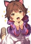  :d animal_ears bad_id bad_pixiv_id blush brown_eyes brown_hair cat_ears highres idolmaster idolmaster_million_live! looking_at_viewer narumi_arata nonohara_akane open_mouth short_hair skirt smile solo 