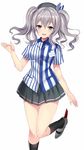  blue_eyes blush employee_uniform harimoji highres kantai_collection kashima_(kantai_collection) lawson long_hair silver_hair smile solo twintails uniform wavy_hair 