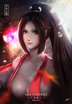  1girl breasts brown_hair character_name fatal_fury fitaro king_of_fighters large_breasts long_hair looking_at_viewer ponytail shiranui_mai sideboob solo 