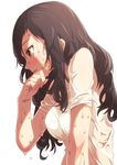  bad_id bad_pixiv_id blush brown_eyes brown_hair highres idolmaster idolmaster_million_live! kitazawa_shiho long_hair narumi_arata profile solo sweat wet wet_clothes wiping_face 