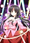  black_hair branch brown_eyes danmaku highres houraisan_kaguya jeweled_branch_of_hourai laser long_hair solo touhou usagi_koushaku very_long_hair wide_sleeves 