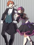  1boy 1girl cigar dress high_heels maguro_(guromaguro) multicolored_hair neo_(rwby) orange_hair pixiv_manga_sample roman_torchwick rwby smile smoking suit 