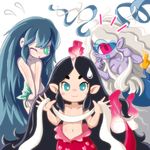  aqua_eyes aqua_hair black_hair blush breasts cyclops fubukihime fuumin_(youkai_watch) green_eyes hair_censor hair_down kumalita large_breasts long_hair looking_at_viewer mermaid monster_girl multiple_girls navel ningyo_(youkai_watch) no_pupils nude one-eyed one_eye_closed open_mouth pink_eyes pointy_ears purple_skin sweatdrop topless very_long_hair white_background youkai youkai_watch 