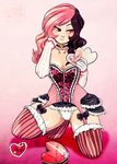  breasts brown_hair chocolate chocolates cleavage collarbone kneeling lingerie multicoloured_hair my_pet_tentacle_monster neo_(rwby) pink_hair rwby solo stockings thighhighs underwear valentines_cards valentines_day white_hair 