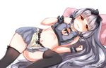  alternate_costume bangs blunt_bangs bow cleavage_cutout hair_bow hair_ribbon highres kantai_collection long_hair looking_at_viewer murakumo_(kantai_collection) no_headgear orange_eyes ribbon sidelocks solo thighhighs tress_ribbon twitter_username white_hair zarathurtra zettai_ryouiki 