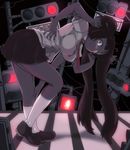  bent_over black_eyes black_hair breasts cameo extra_arms from_side full_body glasses hand_in_hair hand_on_hip hand_on_own_knee kani_club large_breasts leaning_forward long_hair looking_at_viewer madotsuki monoko navel necktie red-framed_eyewear school_uniform semi-rimless_eyewear skirt smile socks solo standing traffic_light twintails white_legwear yume_nikki 