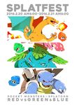  blastoise charizard copyright_name gen_1_pokemon inkling looking_at_viewer no_humans pokemon pokemon_(creature) splatoon_(series) splatoon_1 squid tetori venusaur white_background 