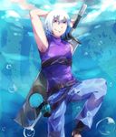  bubble highres hoozuki_suigetsu kinoope male_focus naruto naruto_(series) naruto_shippuuden purple_eyes solo sword underwater water weapon white_hair 