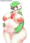  1girl breasts creatures_(company) game_freak gardevoir gen_3_pokemon green_hair huge_breasts lips mato_spectoru nintendo pokemon pregnant pussy red_eyes wide_hips 