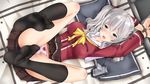  bound bound_wrists charlotte_(anime) cosplay edogawakid feet grey_eyes highres hoshinoumi_academy_uniform kantai_collection kashima_(kantai_collection) look-alike lying on_back panties pov_feet silver_hair soles solo toes tomori_nao tomori_nao_(cosplay) underwear video_camera wavy_hair 