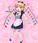  alternate_costume blonde_hair bow enmaided flandre_scarlet hair_bow heart highres kawamura_tenmei maid open_mouth parfait red_eyes side_ponytail solo touhou tray wings 