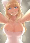  :p bangs blade_ride blonde_hair blue_eyes blunt_bangs blush bow breasts charlotte_(fire_emblem_if) cleavage collarbone eyelashes fire_emblem fire_emblem_if hair_bow large_bow large_breasts lips long_hair looking_at_viewer naked_towel naughty_face onsen shiny shiny_skin solo steam sweat tongue tongue_out towel v-shaped_eyebrows wet 