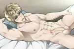  1boy abs blonde_hair blush cum cum_on_body cumdrip erection genos male_focus muscle nude nude_male one-punch_man pecs penis short_hair solo uncensored 