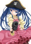  blue_eyes blue_hair choker dress furudo_erika gun hand_on_hip hat highres nemu_(nebusokugimi) pantyhose pirate_hat print_legwear smile solo twilight_of_the_golden_witch twintails umineko_no_naku_koro_ni weapon 