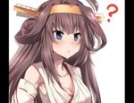  ? ahoge bare_shoulders blue_eyes blush brown_hair collarbone detached_sleeves double_bun hairband headgear japanese_clothes kantai_collection kongou_(kantai_collection) long_hair nontraditional_miko pillarboxed remodel_(kantai_collection) simple_background solo tai_(nazutai) white_background 