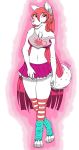  absurd_res alternate_species artemis_tsukino breasts canid canine canis clothing domestic_dog female fluffy fur hair hi_res husky legwear long_hair long_nose mammal open_mouth paws pink_eyes pink_hair pink_nose shirt short_tail skirt solo stockings tank_top white_fur xheten 