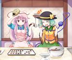  :o ajia_(otya3039) apron bangs blush bowl chocolate cooking floral_print green_hair hat hat_ribbon hata_no_kokoro heart heart_of_string komeiji_koishi long_hair long_sleeves mask multiple_girls open_mouth pink_eyes pink_hair plaid plaid_shirt ribbon shirt short_hair skirt sleeves_rolled_up third_eye touhou valentine whisk wide_sleeves yellow_ribbon 