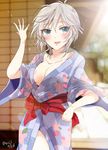  anastasia_(idolmaster) blue_eyes breasts gen_(enji) idolmaster idolmaster_cinderella_girls idolmaster_cinderella_girls_starlight_stage japanese_clothes kimono medium_breasts open_mouth short_hair silver_hair smile solo 