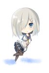  blue_eyes chibi gloves hair_over_one_eye hamakaze_(kantai_collection) highres kantai_collection pantyhose school_uniform serafuku short_hair silver_hair solo vesperia white_gloves 