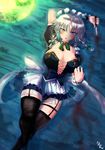  absurdres blood braid breasts cleavage highres ibara_azuki izayoi_sakuya knife large_breasts maid_headdress partially_submerged silver_hair solo touhou twin_braids 